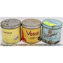 3 CIGARETTE CANS - PLAYERS, VOGUE AND SPORTSMAN