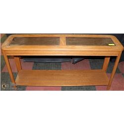 OAK SOFA TABLE WITH GLASS INSERTS