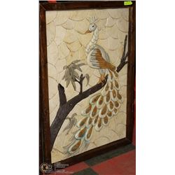 CUSTOM PEACOCK MULTI-STONE ART, FRAMED