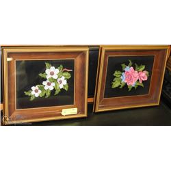 PAIR OF ESTATE FRAMED PORCELAIN FLOWER PICTURES