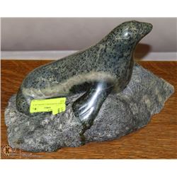 LARGE SOAPSTONE CARVING OF A SEAL