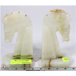 PAIR OF ALABASTER HORSE BOOKENDS