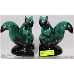 PAIR OF SQUIRREL BLUE MOUNTAIN POTTERY BOOKENDS