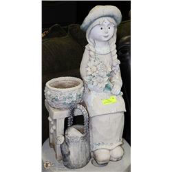 RUSTIC GIRL WITH FLOWERPOT ON A BENCH GARDEN DECOR