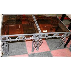PAIR OF METAL & GLASS END TABLES