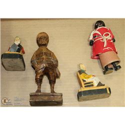VINTAGE 4 HAND CARVED WOODEN FIGURINES