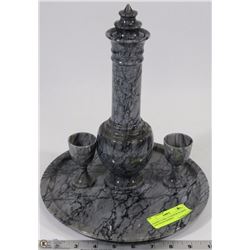 MARBLE VASE, 2 LIQUEUR GLASSES AND SOLID MARBLE