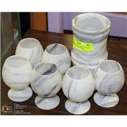 GENUINE MARBLE WINE GOBLETS AND SOLID MARBLE VASE