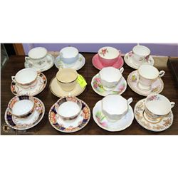 ESTATE COLLECTION OF 12 ASSORTED CUPS AND SAUCERS