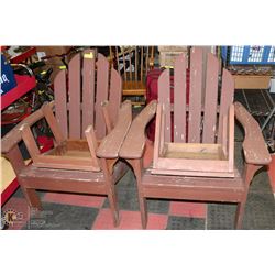 2 WOOD GARDEN CHAIRS WITH FOOT RESTS