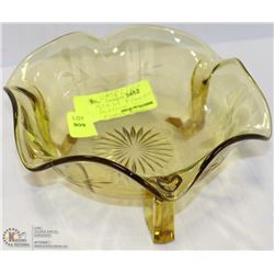 VASELINE GLASS FLOWER PATTERN FOOTED BOWL