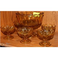 6 PC AMBER GLASS FRUIT BOWL SET