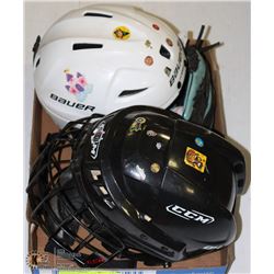 FLAT OF HELMETS AND BOYS BALL GLOVE WITH BALL