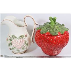 FLAT WITH CERAMIC COOKIE JAR & DECORATIVE PITCHER