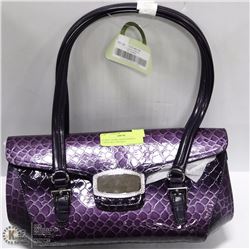 PURPLE SNAKE SKIN STYLE LARGE BUCKLE HAND BAG