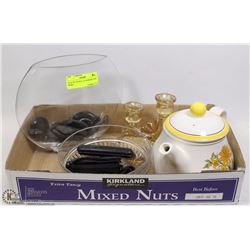 FLAT W/ TEAPOT, GLASSWARE AND MORE