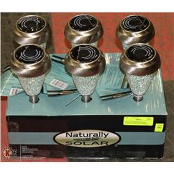 LOT OF 6 STAINLESS SOLAR PATHWAY CRACKLE LIGHTS