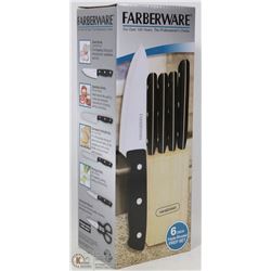 NEW FARBERWARE 6 PC KNIFE AND BLOCK SET