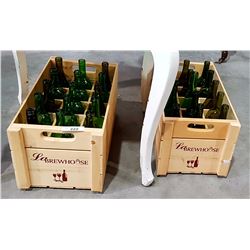 TWO WOODEN CRATES OF WINE BOTTLES