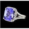 6.46 ctw Tanzanite and Diamond Ring - 14KT White Gold