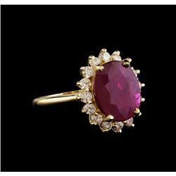 GIA Cert 5.56 ctw Ruby and Diamond Ring - 14KT Yellow Gold