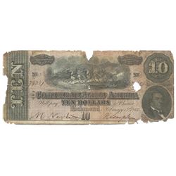 1864 $10 The Confederate States of America Note T-68 CC