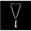 Silk Tassel Leather Necklace - Rhodium Plated