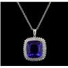 Image 1 : GIA Cert 40.78 ctw Tanzanite and Diamond Pendant With Chain - 14KT White Gold