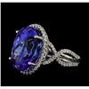 17.09 ctw Tanzanite and Diamond Ring - 14KT White Gold
