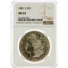 Image 1 : 1881-S NGC MS64 Morgan Silver Dollar