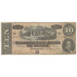 1864 $10 The Confederate States of America Note T-68 CC