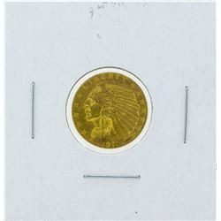 1911 $2 1-2 Indian Head Quarter Eagle Gold Coin AU