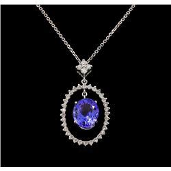 14KT White Gold 3.89 ctw Tanzanite and Diamond Pendant With Chain