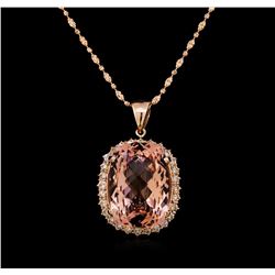 14KT Rose Gold 29.85 ctw Morganite and Diamond Pendant With Chain