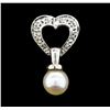 Image 1 : 0.05 ctw Diamond and Pearl Pendant - 14KT White Gold