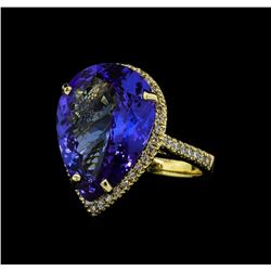 12.12 ctw Tanzanite and Diamond Ring - 14KT Yellow Gold