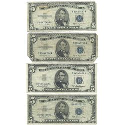 1953 $5 Silver Certificate Currency Lot of 4