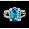Image 2 : 6.94 ctw Blue Zircon And Diamond Ring - 18KT White Gold