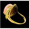 Image 3 : Coral and Diamond Ring - 18KT Yellow Gold