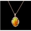 Image 1 : 17.30 ctw Opal and Diamond Pendant With Chain - 14KT Rose Gold