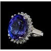 16.57 ctw Tanzanite and Diamond Ring - 14KT White Gold