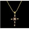 Image 2 : 0.30 ctw Ruby and Diamond Pendant and Chain - 14KT Yellow Gold
