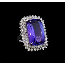 GIA Cert 26.67 ctw Tanzanite and Diamond Ring - 14KT White Gold