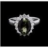 Image 2 : 3.10 ctw  Green Tourmaline and Diamond Ring - 14KT White Gold