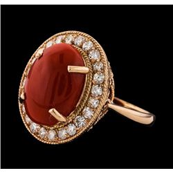 6.04 ctw Coral and Diamond Ring - 14KT Rose Gold