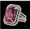16.15 ctw Pink Tourmaline and Diamond Ring - 14KT White Gold