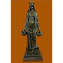 Erotic Lady Carrying Water Jugs Bronze Sculpture on Marble Base Figurine