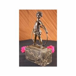 Pretty Girl playing Bronze Statue on Marble Base