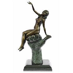 Nude Female Sitting On Hand Bronze sculpture