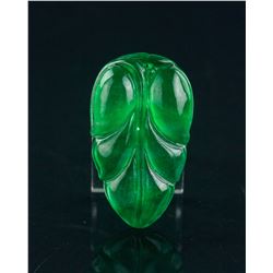 Burma Green Jadeite Carved Leaf Pendant
